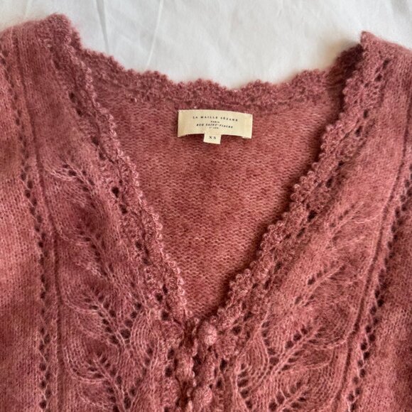 sezane pink cottage cardigan with lace trim - Picture 3 of 4